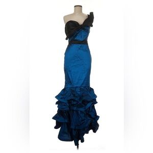 CQ by CQ Elegant Black and Blue Ruffled Evening Dress- size M